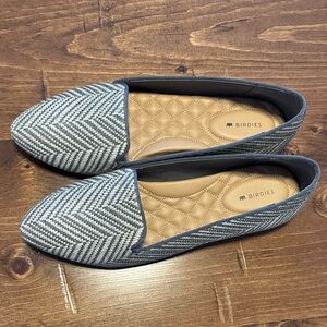 Birdies Chevron Pointed Flats in Gray and Cream
